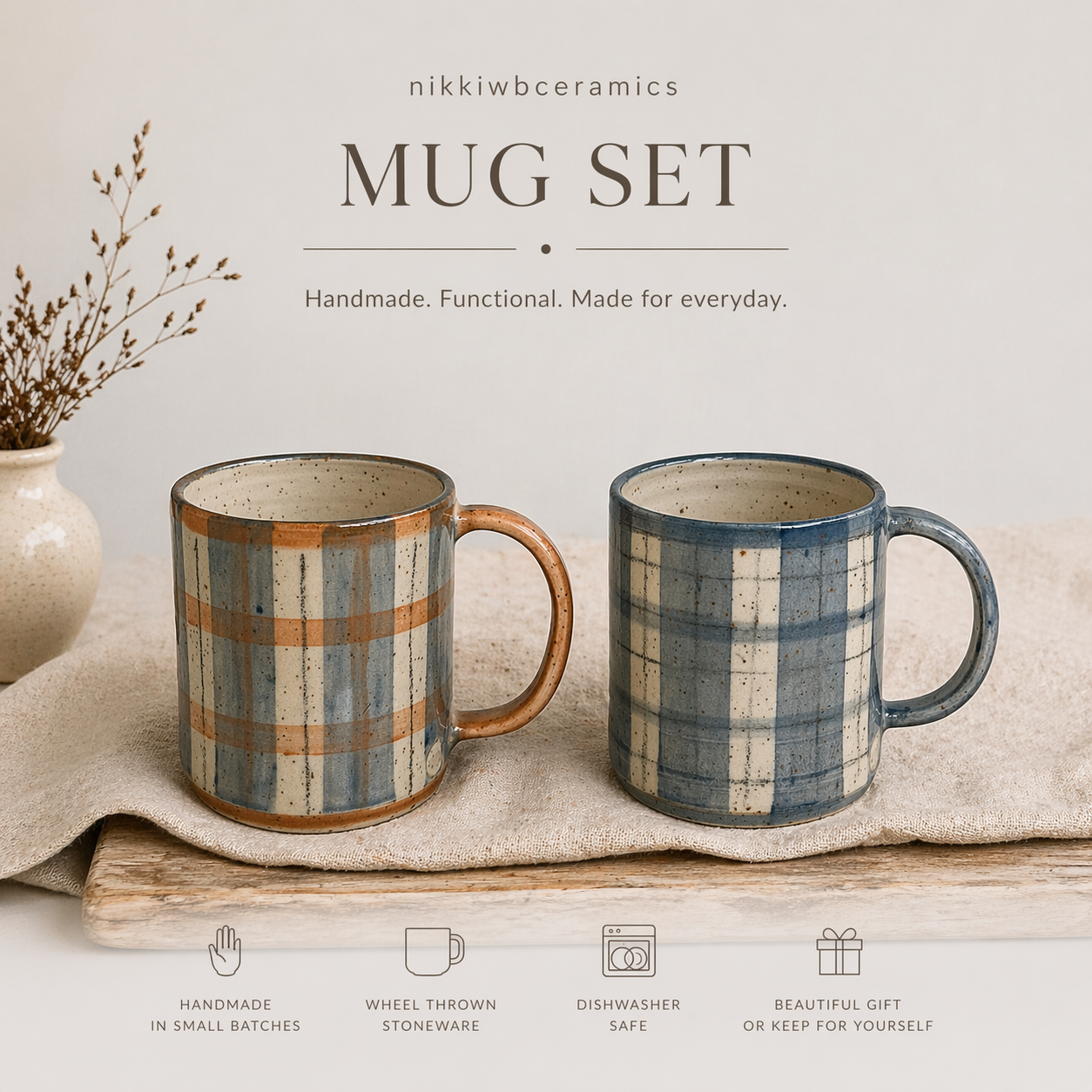 Checked Stoneware Mug (to base)